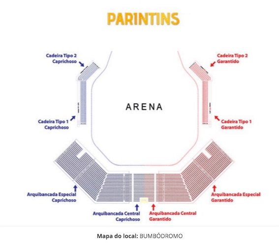 Mapa dos tipos de ingressos para o 51º Festival de Parintins 2016